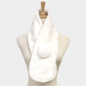 White Faux Fur Pearl Style Pull Through Scarf Collar Winter Fashion Accessory